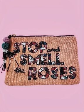 Beaded 'Stop And Smell The Roses' Peach Clutch